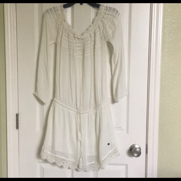 Ivory Drawstring Drop Waist Off-The-Shoulder Dress - Picture 4 of 8